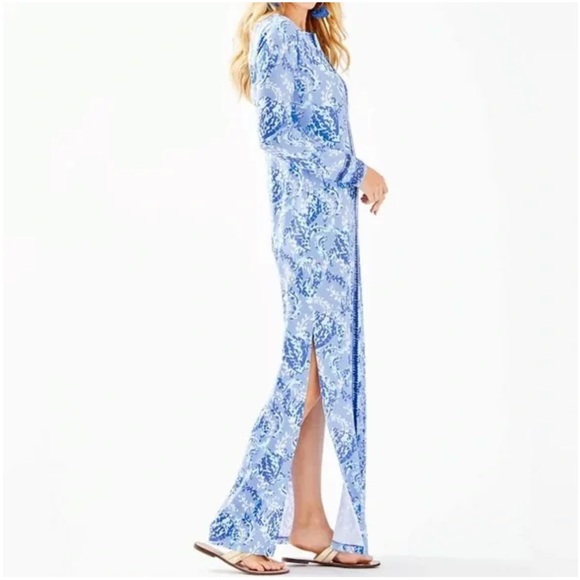 NWT Lilly Pulitzer UPF 50+ Faye Maxi Dress in Blue Peri Turtley Awesome Sz M - Picture 3 of 15